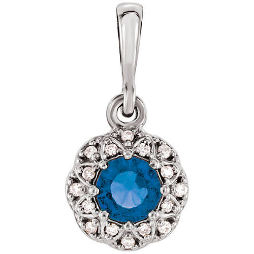 14kt White Gold 3/8 ct Blue Sapphire Petite Halo Pendant with Diamonds