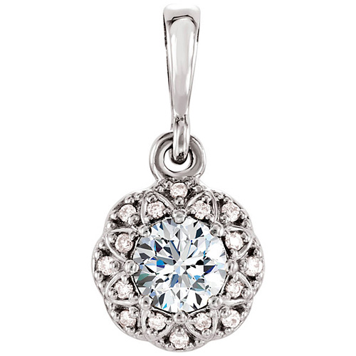 14kt White Gold 1/3 ct tw Diamond Petite Halo Pendant