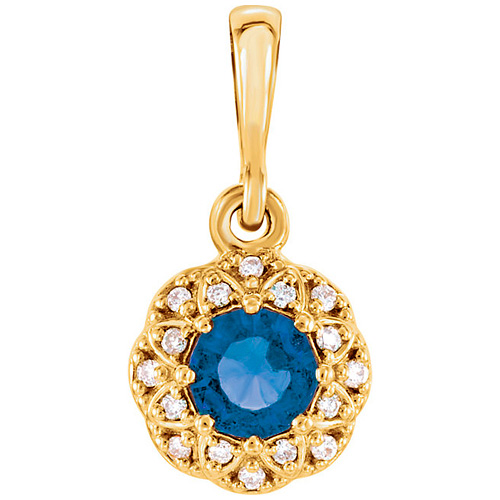 14kt Yellow Gold 3/8 ct Blue Sapphire Halo Pendant with Diamonds