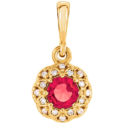 14kt Yellow Gold 1/3 ct Ruby Petite Halo Pendant with Diamond Accents