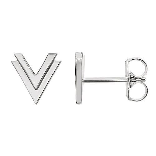 14kt White Gold Double V Stud Earrings
