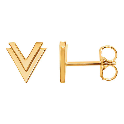 14kt Yellow Gold Double V Stud Earrings
