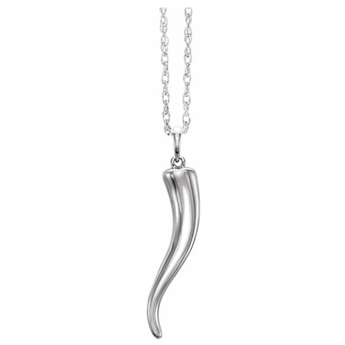 Sterling Silver Large Italian Horn Necklace 18in