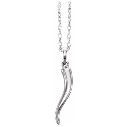 Sterling Silver 1in Italian Horn Necklace 18in