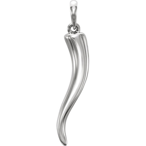 14kt White Gold 1in Polished Italian Horn Pendant