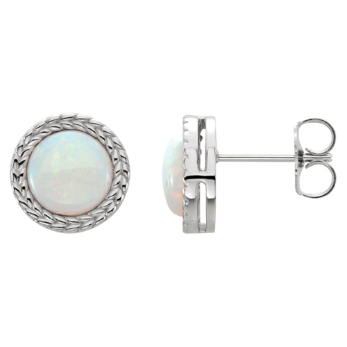 14 White Gold 1.6 ct tw Bezel Opal Earrings with Leaf Design