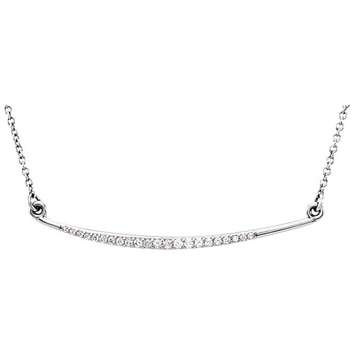 14kt White Gold 1/8 ct Diamond Slightly Curved Bar Necklace