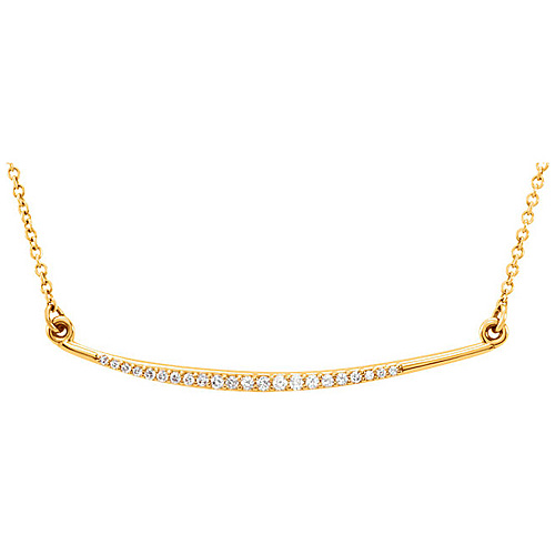 14kt Yellow Gold 1/8 ct Diamond Slightly Curved Bar Necklace