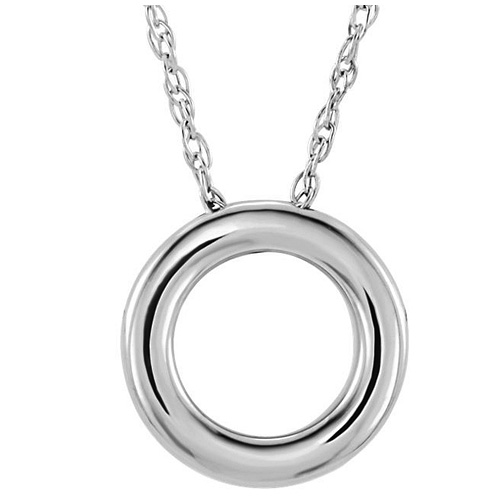 14kt White Gold 1/2in Circle Charm Necklace