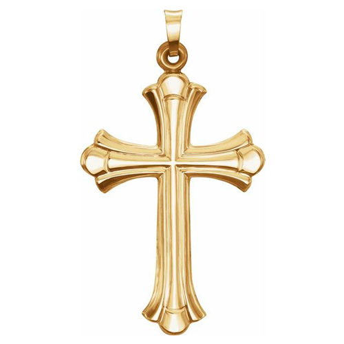 14k Yellow Gold Hollow Budded Cross Pendant 1.5in