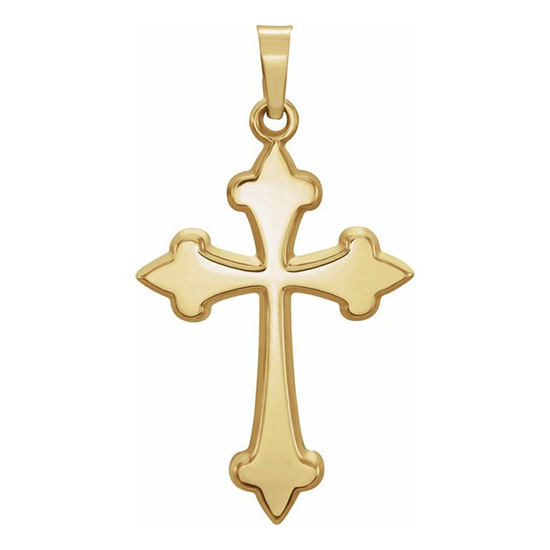 14k Yellow Gold 1in Hollow Pointed Budded Cross Pendant