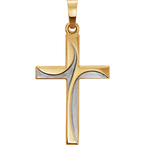 14kt Two-tone Gold 1 1/8in Swirled Cross Pendant