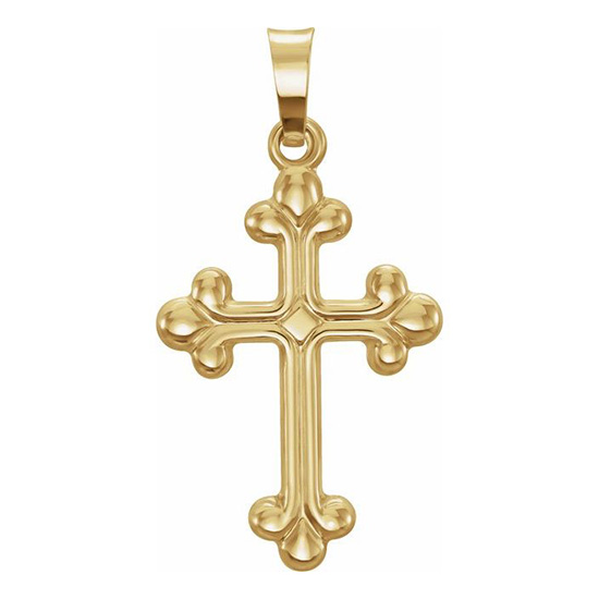 14kt Yellow Gold 1in Hollow Budded Cross Pendant