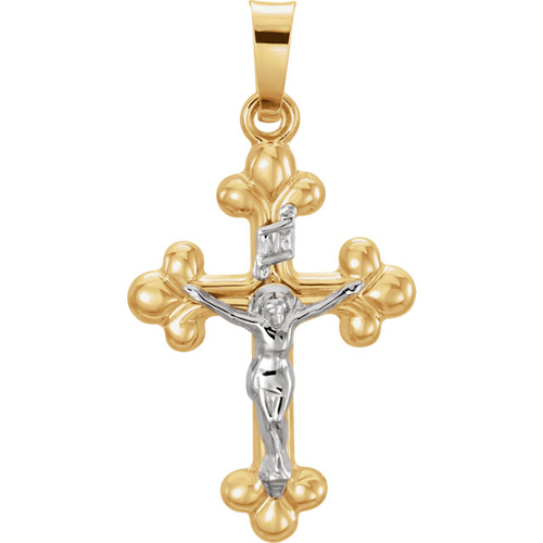 14k Two-tone Gold 1in Budded INRI Crucifix Pendant