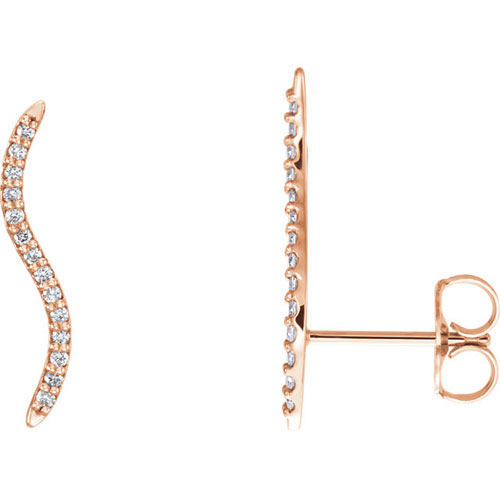 14k Rose Gold 1/6 ct Diamond Wavy Ear Climbers