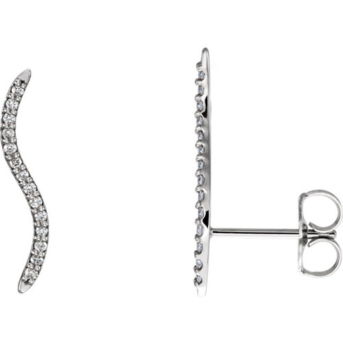 14k White Gold 1/6 ct Diamond Wavy Ear Climbers