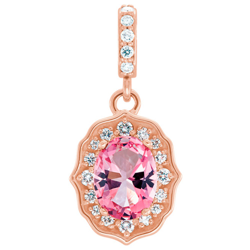 14k Rose Gold 1.6 ct Oval Baby Pink Topaz and Diamond Pendant