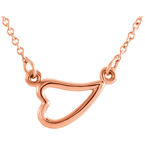 14kt Rose Gold Sideways Heart on 18in Necklace