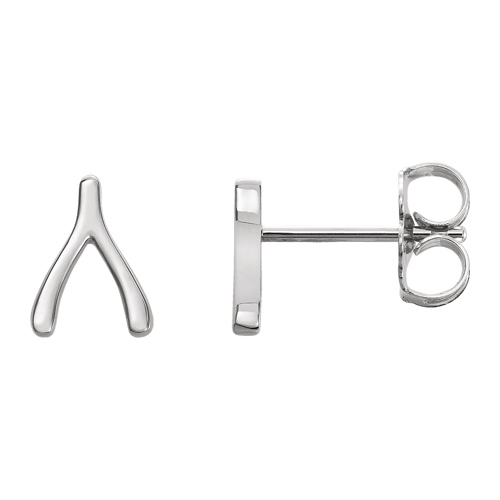 14k White Gold Wishbone Stud Earrings