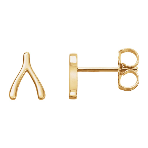 14k Yellow Gold Wishbone Stud Earrings