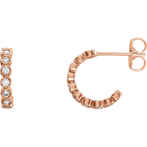 14kt Rose Gold 1/4 ct tw Diamond Bezel Small Open Hoop Earrings