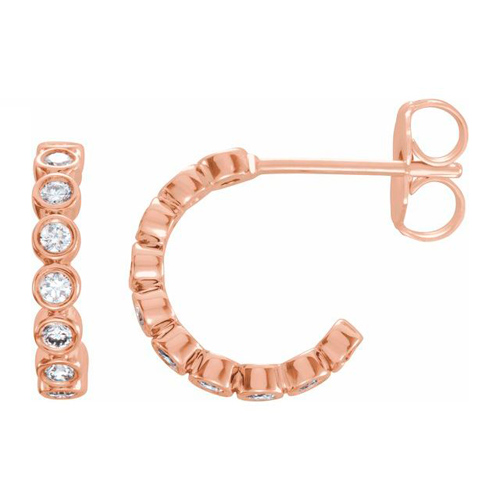 14k Rose Gold 3/8 ct tw Lab-Grown Diamond Bezel-set Hoop Earrings