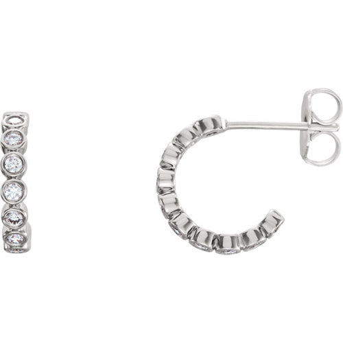 14kt White Gold 1/4 ct tw Diamond Bezel Small Hoop Earrings