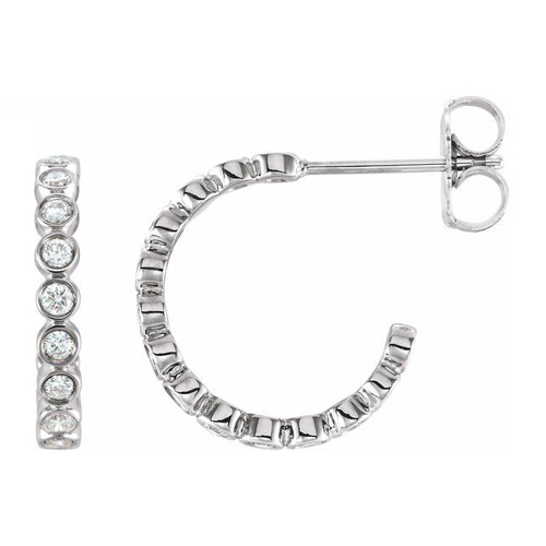 14k White Gold 3/8 ct tw Lab-Grown Diamond Bezel-set Hoop Earrings