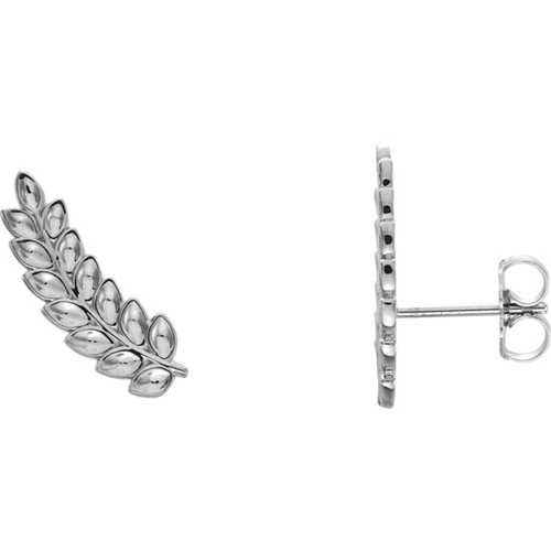 14kt White Gold Leaf Ear Climbers Earrings