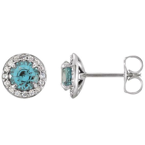 14k White Gold 9/10 ct Aquamarine and Diamond Halo Earrings