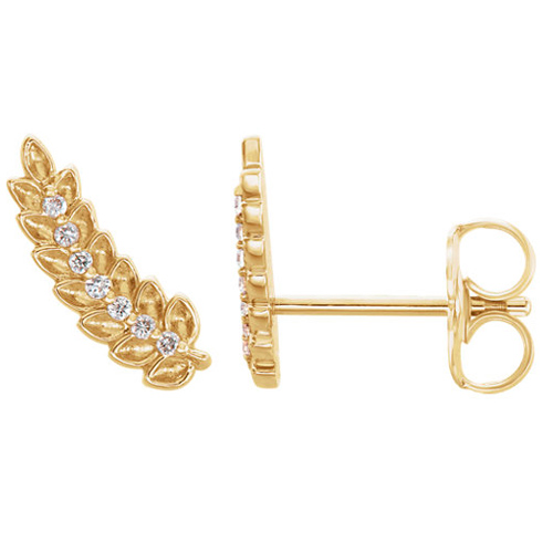 14k Yellow Gold Diamond Leaf Ear Climbers