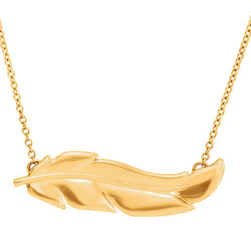 14k Yellow Gold Feather Necklace