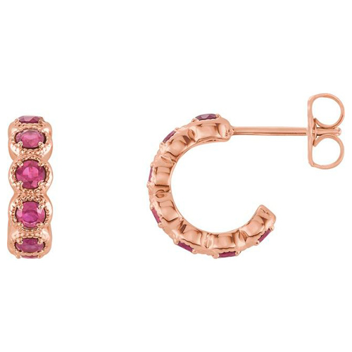14k Rose Gold Pink Tourmaline Huggie Earrings