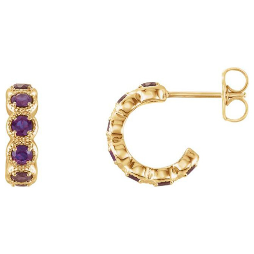 14k Yellow Gold Amethyst Huggie Earrings