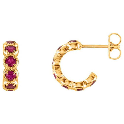 14k Yellow Gold Created Ruby Huggie Earrings