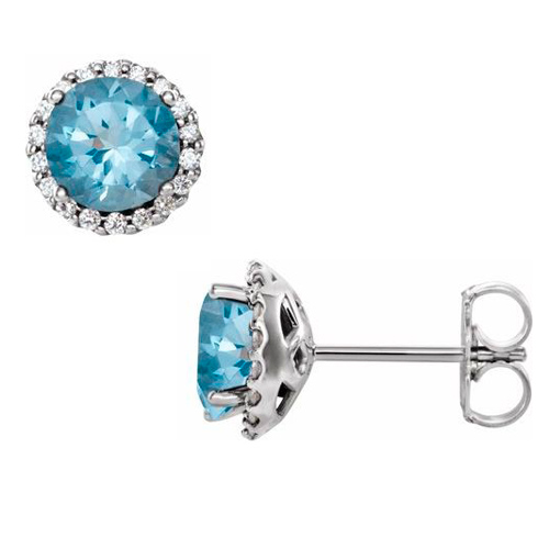 14k White Gold 1 1/2 ct Aquamarine with Diamonds Halo Earrings
