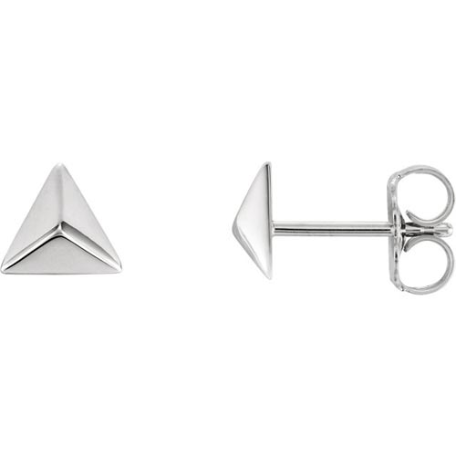 14k White Gold Pyramid Stud Earrings