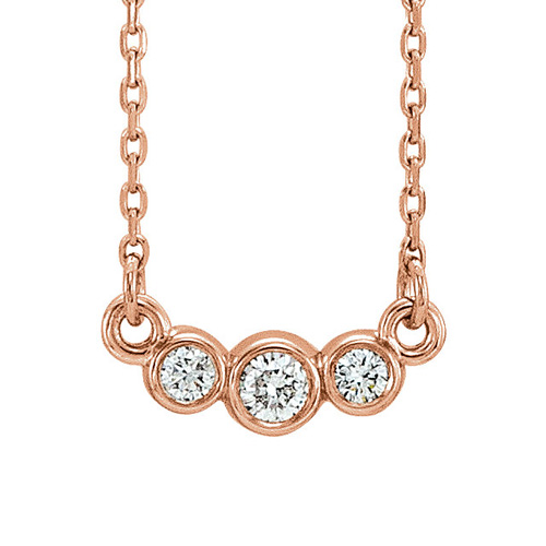 14kt Rose Gold 1/8 ct Diamond 3-stone Bezel Necklace