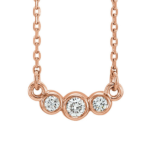 14kt Rose Gold 1/8 ct Diamond 3-stone Bezel Necklace JJ86579R
