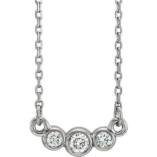14kt White Gold 1/8 ct Diamond 3-stone Bezel Necklace