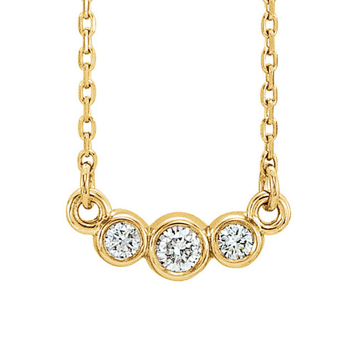 14kt Yellow Gold 1/8 ct Diamond 3stone Bezel Necklace JJ86579Y