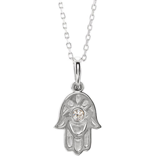 14k White Gold Diamond Hamsa Necklace