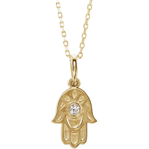 14k Yellow Gold Diamond Hamsa Necklace