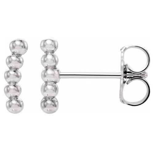 14k White Gold Curved Beaded Bar Earrings