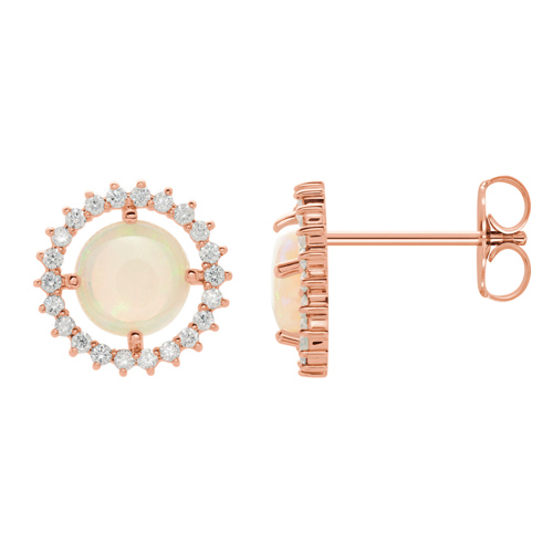 14 Rose Gold Halo Style 6mm Opal Earrings with 1/5 ct tw Diamonds