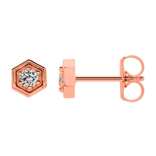 14k Rose Gold 1/8 ct tw Diamond Hexagon Stud Earrings