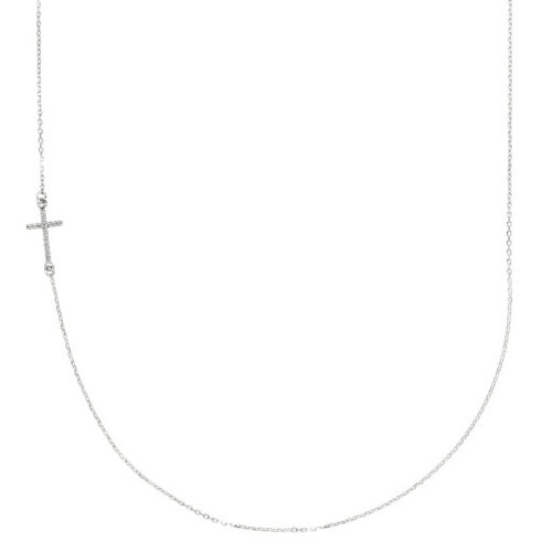 14k White Gold .05 ct Diamond Offset Sideways Cross Necklace