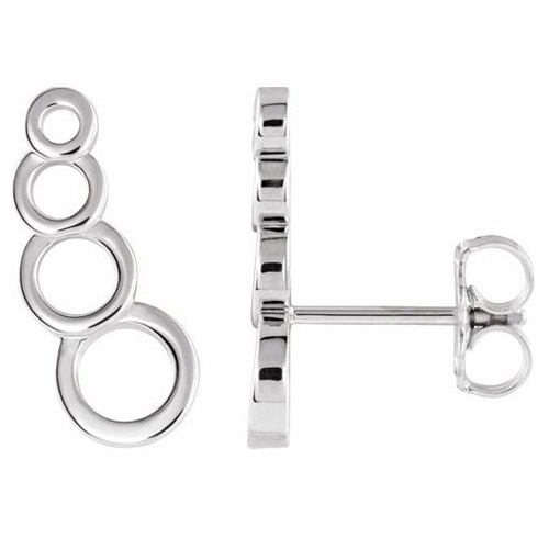14k White Gold Graduated Open Circle Ear Climbers