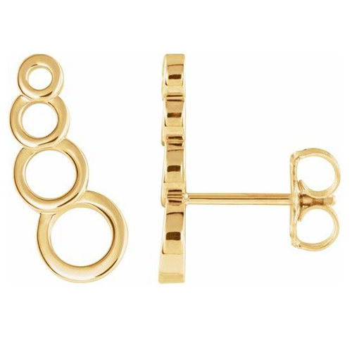 14k Yellow Gold Graduated Open Circle Ear Climbers