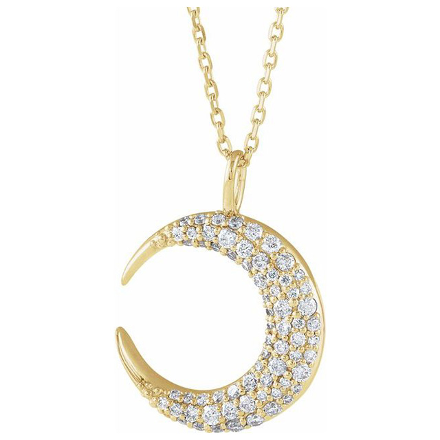 14k Yellow Gold 1/3 ct tw Natural Diamond Crescent Moon Necklace